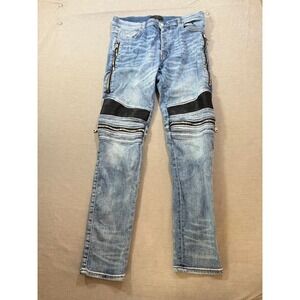 Amiri MX2 Mens Moto Biker Denim‎ Jeans Light Wash Slim Fit Zip Details 32X30.